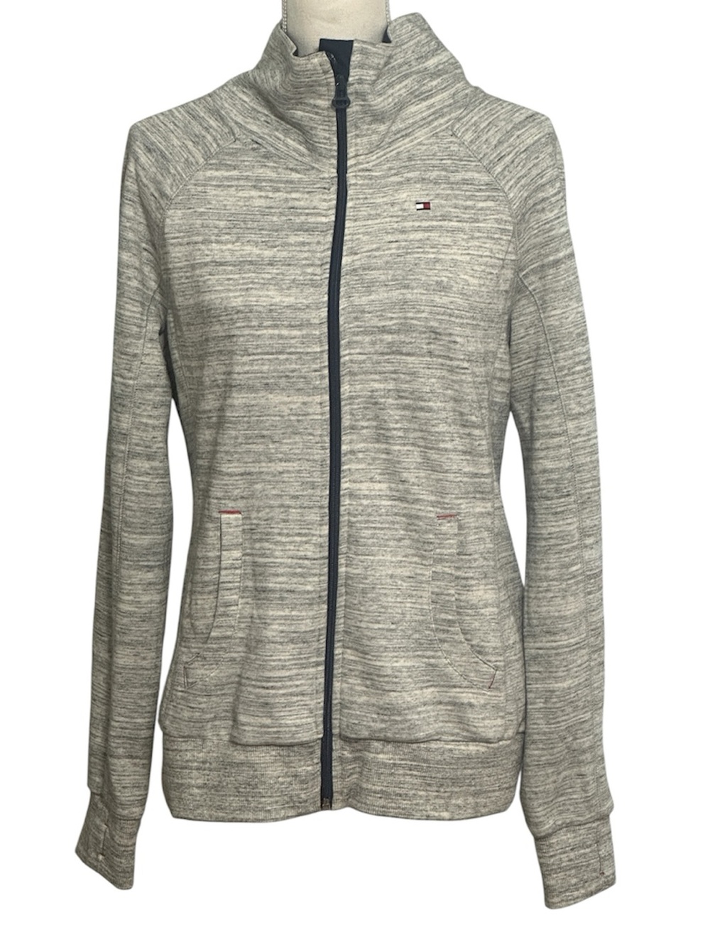 Tommy Hilfiger Women’s High Neck Full-Zip with Athletic Heather Grey Jacket NWOT